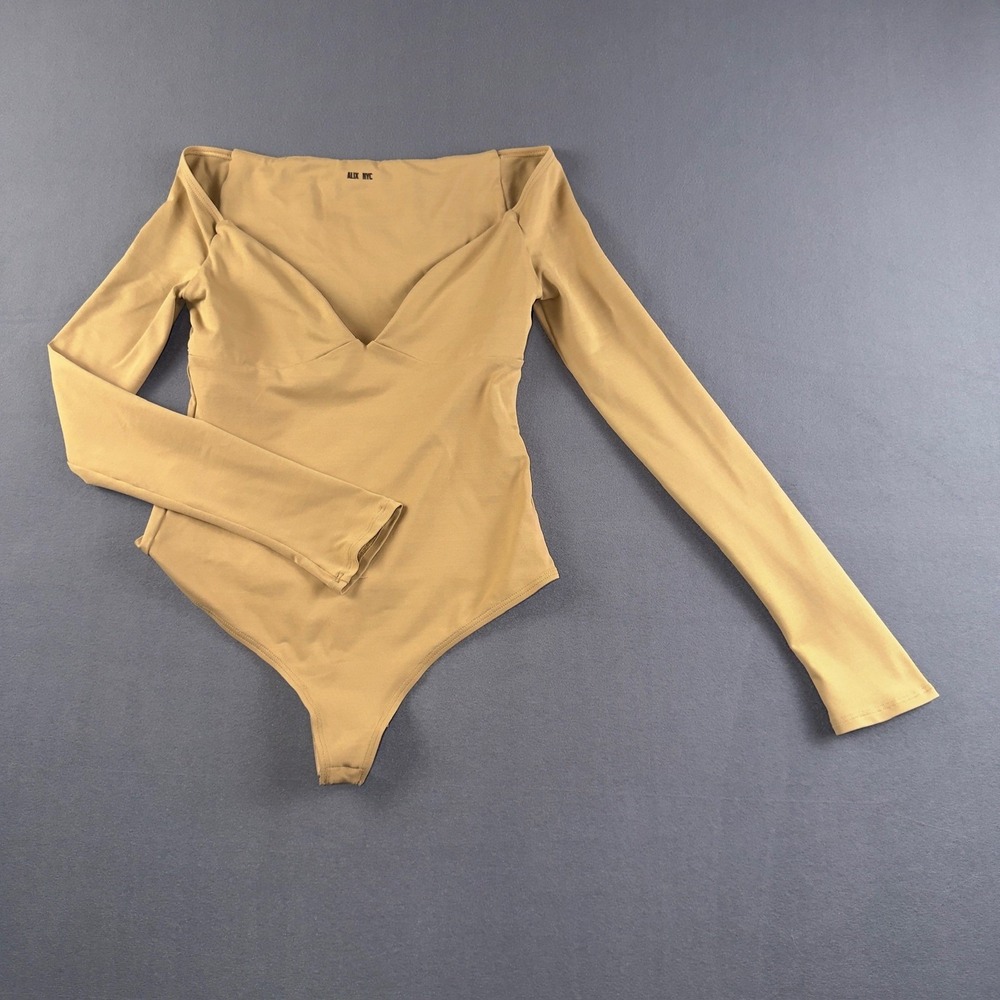 Alix NYC Womens Jansen Off The Shoulder Khaki Thong Bodysuit Nude Top - Picture 2 of 6